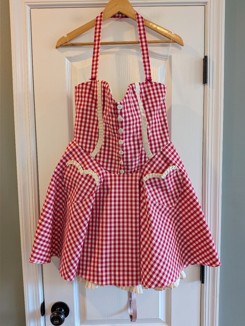 House of CB Heidi Red Gingham Cotton Halter Neck Mini Dress Coquette Size L NWT - Picture 3 of 15